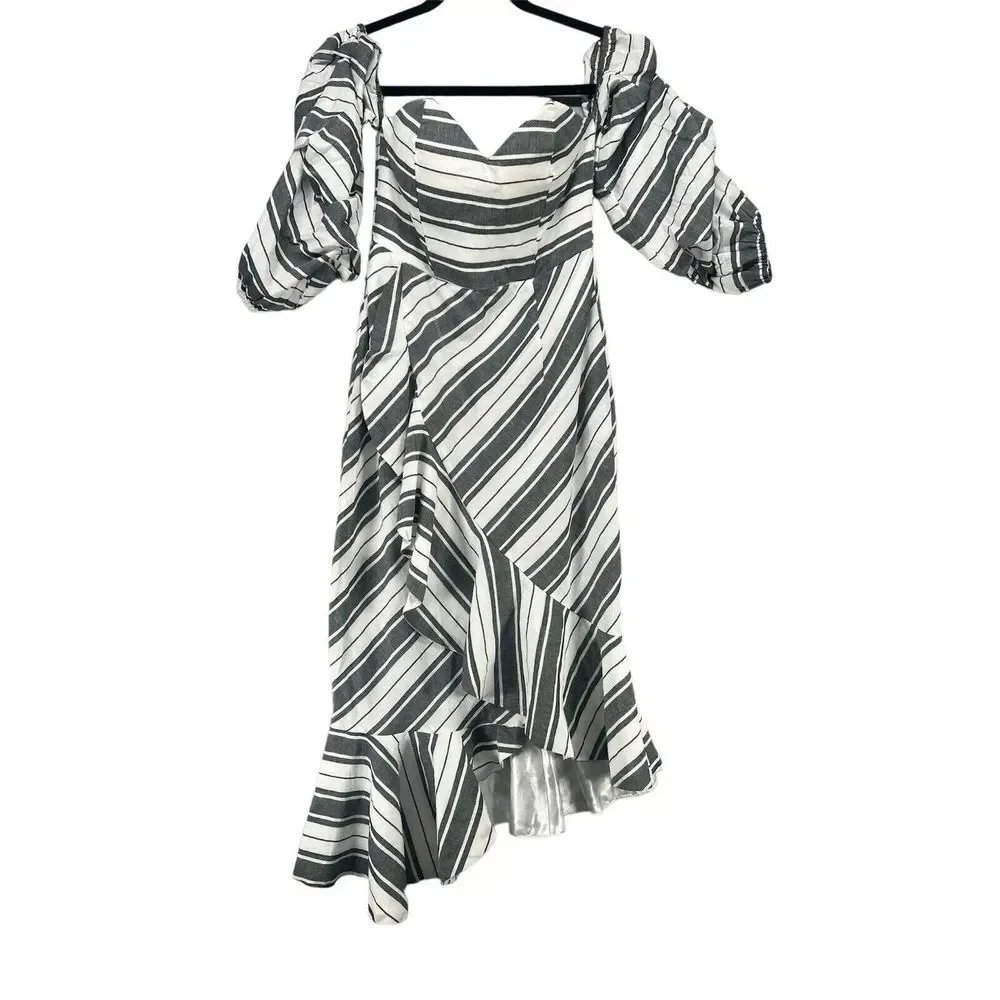 L'atiste by Amy‎ Dress Womens Size S White Blue Off Shoulder Coastal Sweatheart